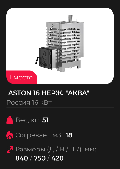Печь для бани ASTON 16 НЕРЖ АКВА Астон