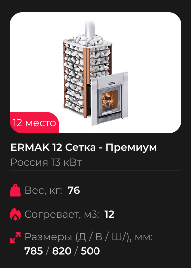 Банная печь ERMAK 12 Сетка - Премиум Сталь Ермак