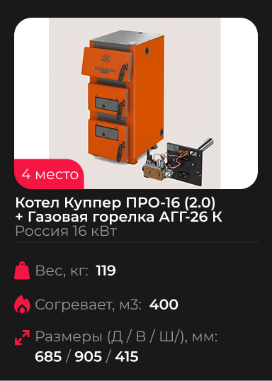 Отопительный котел Куппер ПРО-16 2.0 + Газовая горелка АГГ-26 К